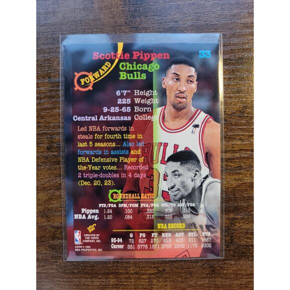 Scottie Pippen 1994-1995 Topps Stadium Club (TSC) #33 - Bulls - NBA - Fresh Pull - Picture 2 of 2